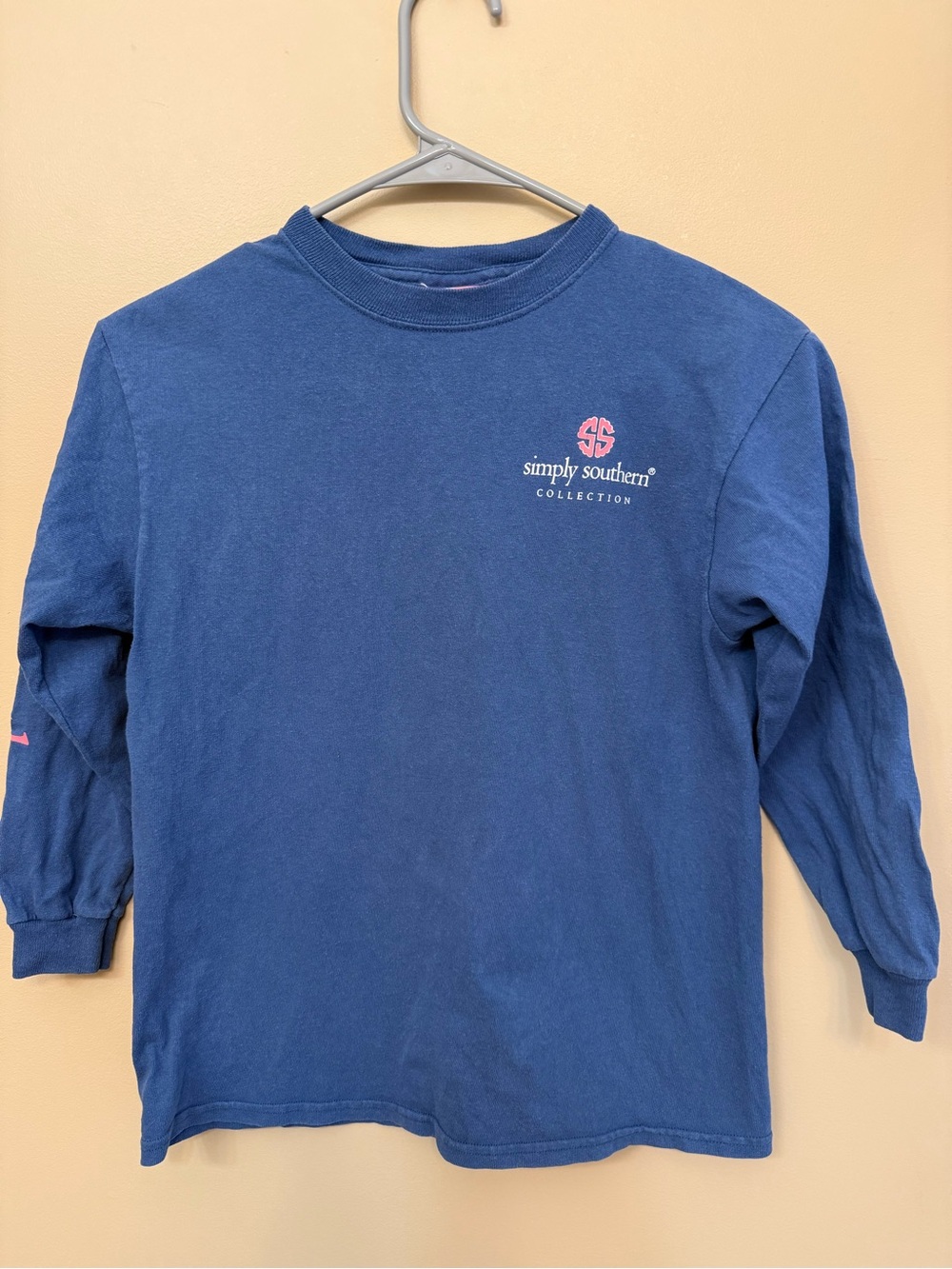 Simply Southern Navy Long Sleeve Tee with Pink Logo